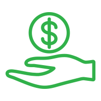 An icon of a hand holding a dollar sign
