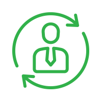 An icon of a professional within circular arrows