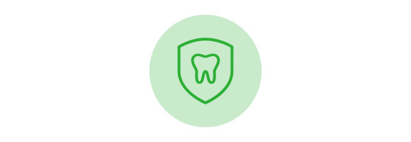 A green shield with a tooth icon representing dental