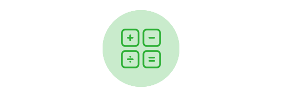 Four green math symbols represent dental risk and cost calculations